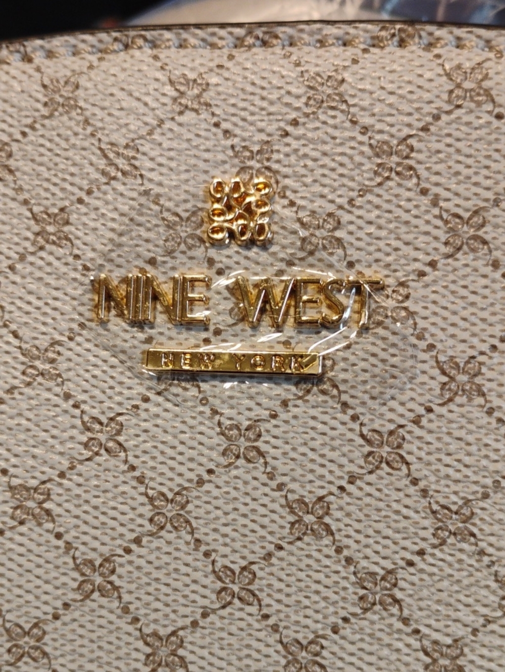 Nine West Cream Patterned Dome Crossbody with Gold Logo - Picture 7 of 8